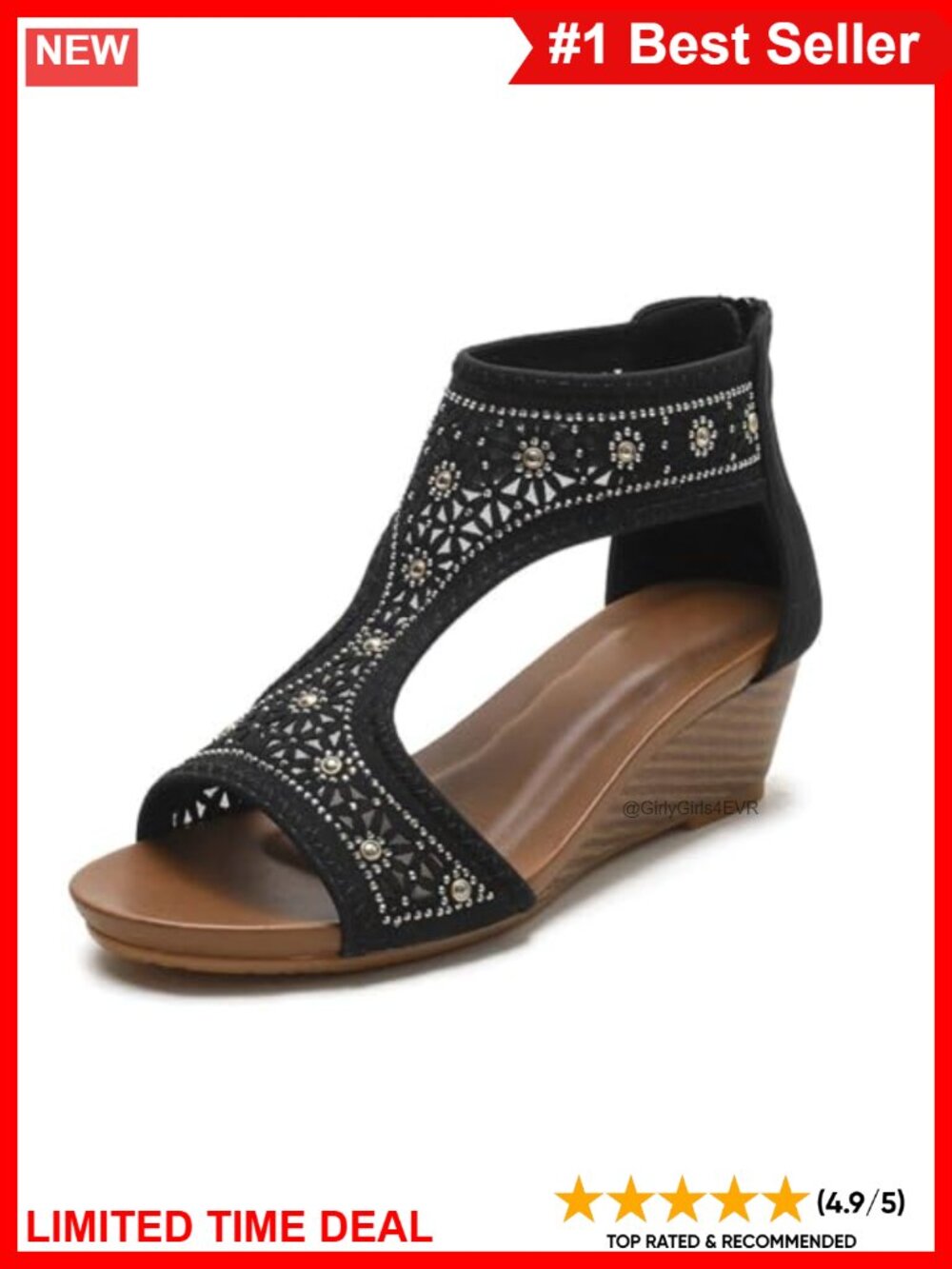 Women's Slide Wedge Sandal Open Toe High Heel Suede Zipper Back Platform